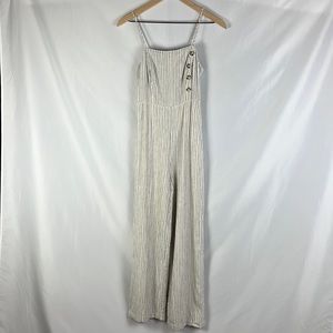 Urban Outfitters Blue Cream Stripe Linen Blend Sleeveless Jumpsuit